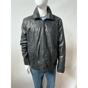 Tommy Hilfiger Mens Faux Leather Jacket Coat Black Waist Length Collared L